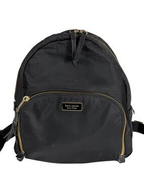 Kate Spade New York Black Nylon Backpack Pockets Adjustable Straps FLAWS